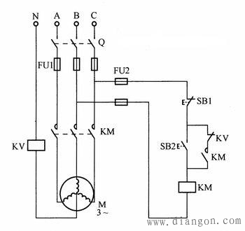 利用零序电压对星形连接电动机进行断相保护单向转动控制电路