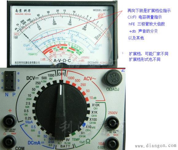 MF47指针式万用表的使用方法图解_万用表档位原理_万用表原理图