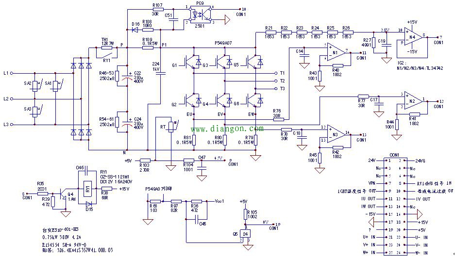 台安E310-0.75kW变频器电源/驱动板电路 台安E310-0.75kW变频器电源/驱动板电路