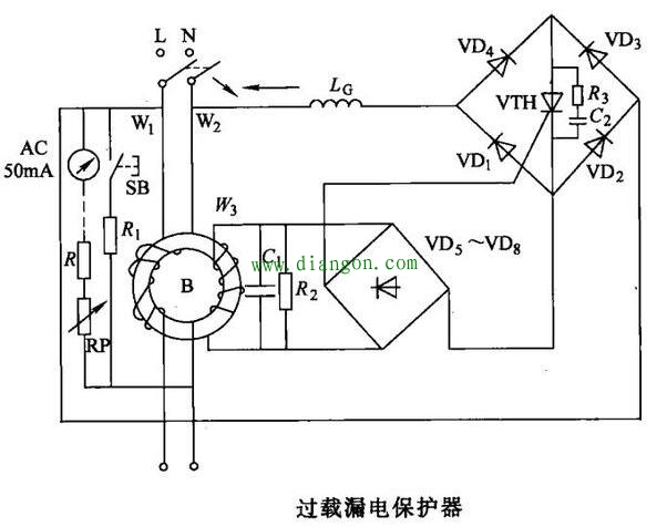 漏电保护器过载保护电路原理图解