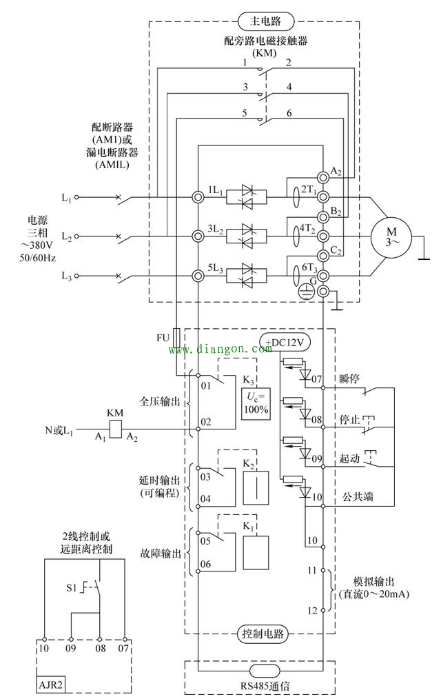 三相异步电动机软起动器减压起动线路图和接线图原理图解 三相异步电动机软起动器减压起动线路图和接线图原理图解