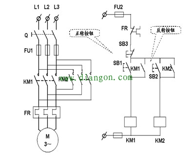 电动机正反转控制的继电器线路图