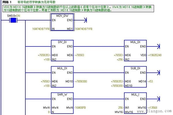 如何在PLC里将双字的十六进制数DW#16#D4DB71FB换成无符号的数3571151355 如何在PLC里将双字的十六进制数DW#16#D4DB71FB换成无符号的数3571151355