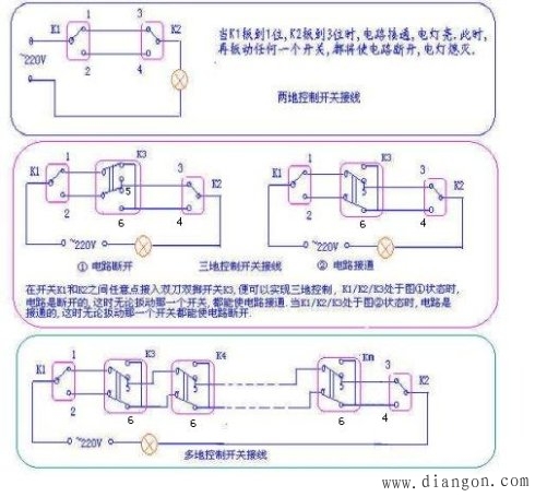 一灯多控开关接线图_一灯多控电路图