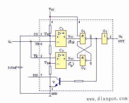 用555定时器组成施密特触发器