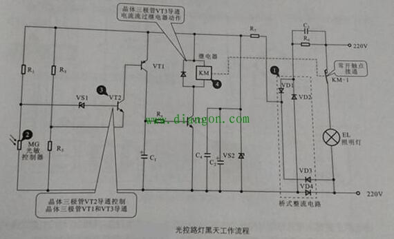 光控照明灯电路动作原理详解