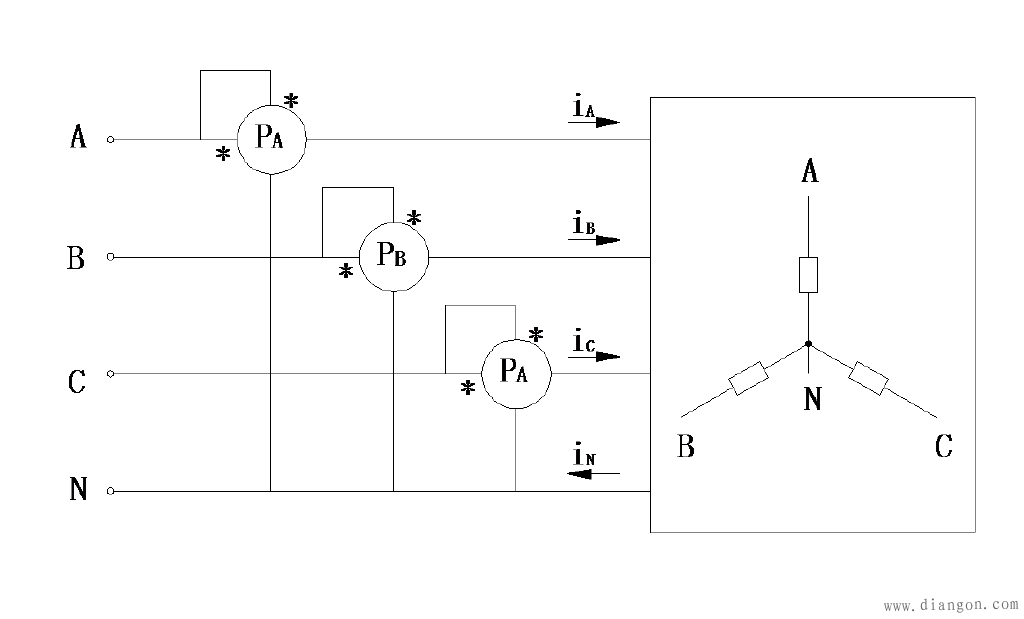 三相四线制有功功率的测量