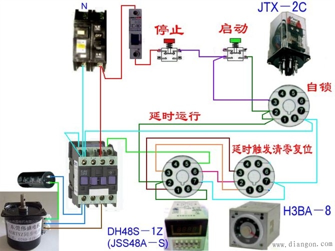 三相异步电动机延时启动实物接线图