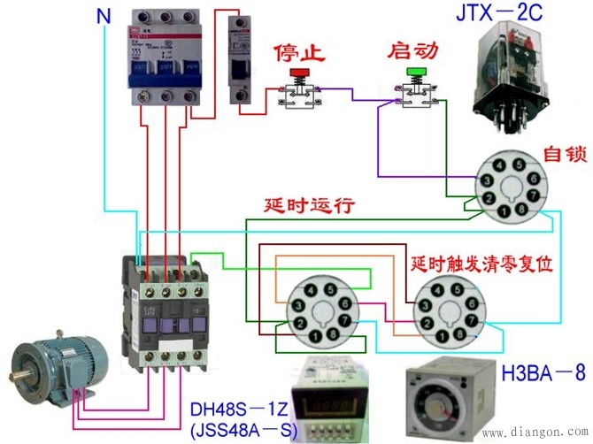 三相异步电动机延时启动实物接线图