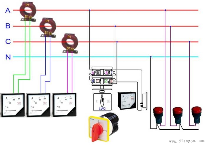 电流互感器接电流表与电压表的实物接线图