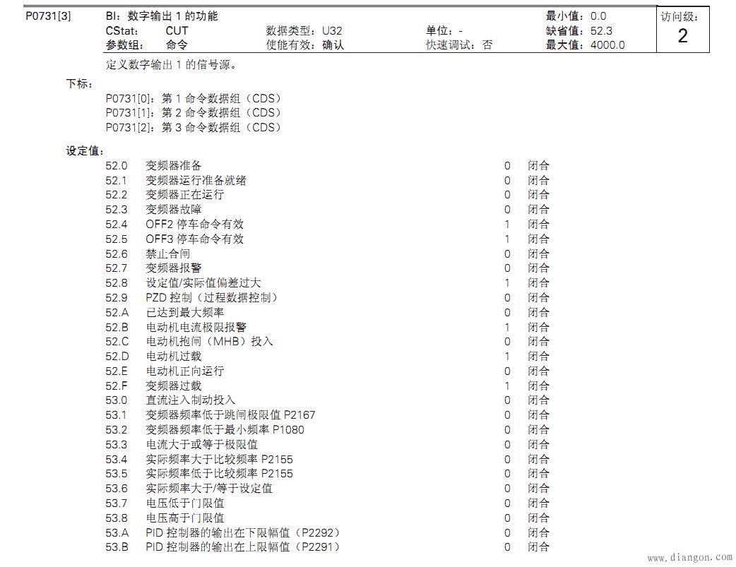 西门子变频器故障继电器参数设定