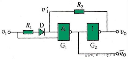 用TTL门构成的施密特触发器