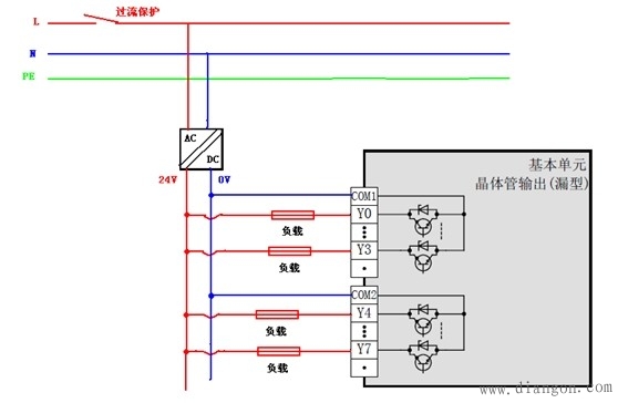 三菱FX3UPLC输出接线