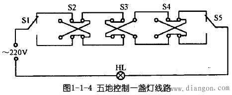 两地控制一盏灯_三地控制一盏灯_四地控制一盏灯_五地控制一盏灯接线图