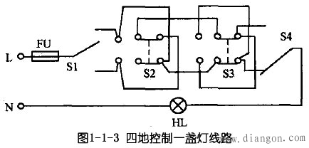 两地控制一盏灯_三地控制一盏灯_四地控制一盏灯_五地控制一盏灯接线图