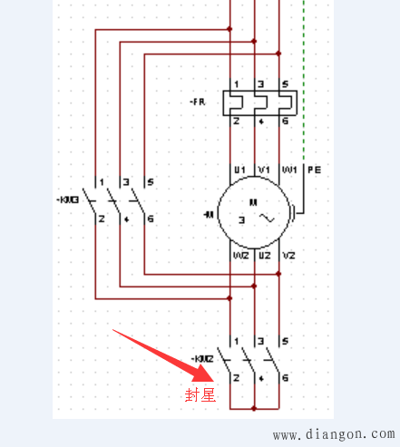 星三角降压启动的主回路图解 星三角降压启动的主回路图解