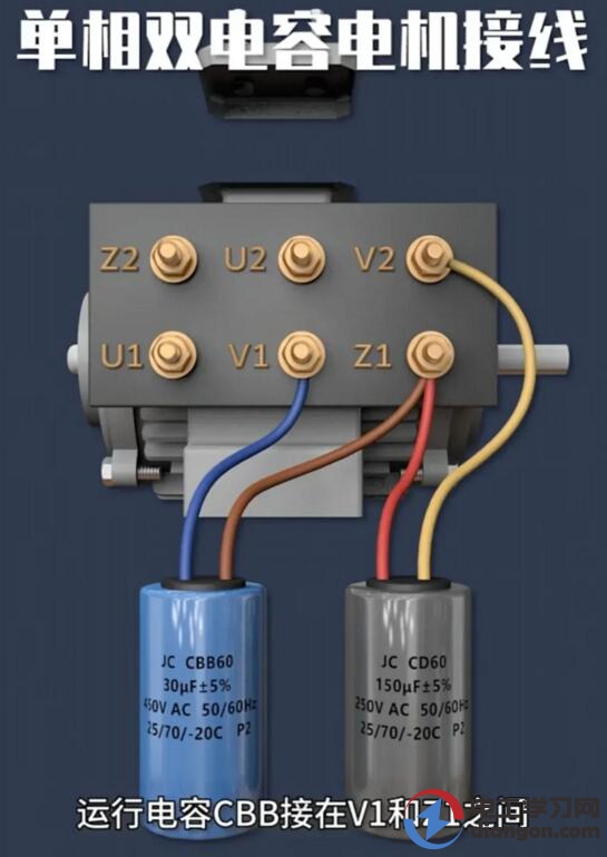 单相电机双电容如何接线?如何区别双电容那个是启动电容?那个是运行电容? 单相电机双电容如何接线?如何区别双电容那个是启动电容?那个是运行电容?