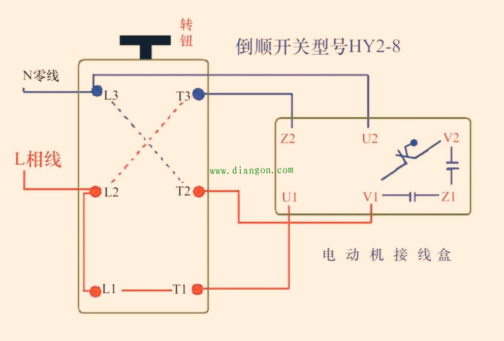 倒顺开关控制双电容单相电机正反转接线图_单相双电容电动机接线详解 倒顺开关控制双电容单相电机正反转接线图_单相双电容电动机接线详解