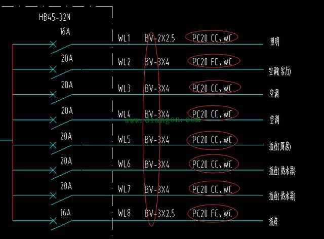 电气系统图上中WC、CC、FC等常见字母符号含义