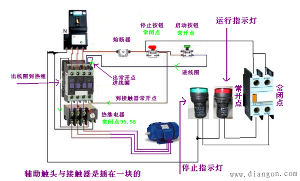交流接触器热继电器接线图带指示灯实物图