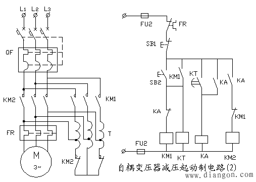 自耦变压器减压起动控制电路工作原理图解