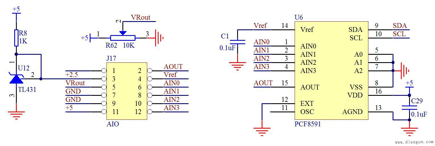 PCF8591的硬件接口 PCF8591的硬件接口
