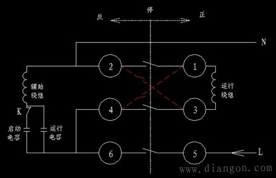倒顺开关控制单相电动机正反转电路图解