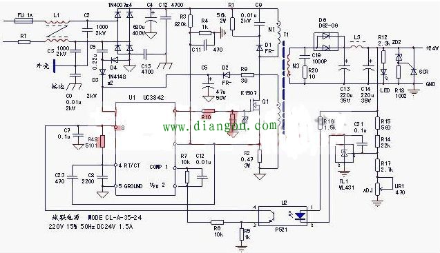 五张24v开关电源原理电路图及工作原理讲解