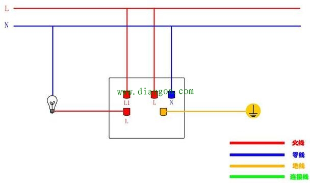 开关控制插座电灯实物接线图_单开五孔插座接线图