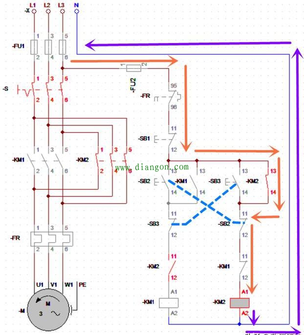 三相交流电动机正反转互锁电路的分析
