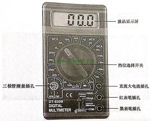 DT-830B型数字万用表面板图解 DT-830B型数字万用表面板图解