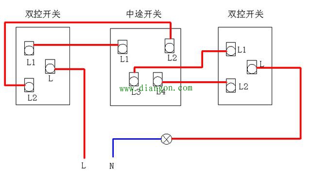 三个开关控一个灯接线原理图解