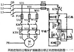 三相异步电动机多地控制的控制电路图