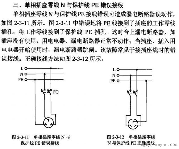 造成漏电断路器误动作的常见接线错误