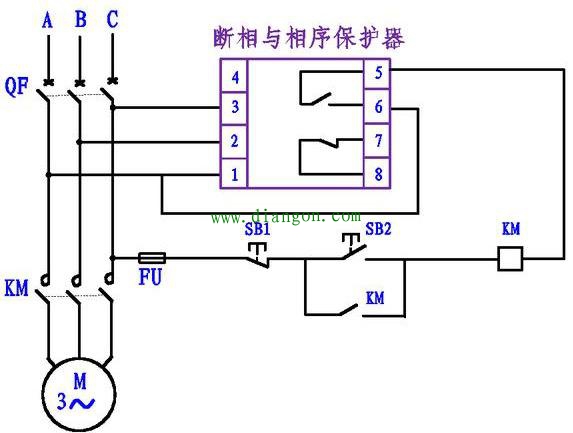 断相与相序保护继电器的接线方法图解 断相与相序保护继电器的接线方法图解