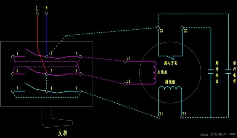 单相电机接线_ 单相电机正反转接线图_单相电机电容接线图_单相电机倒顺开关接线图