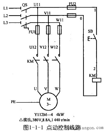 三相异步电动机点动控制线路