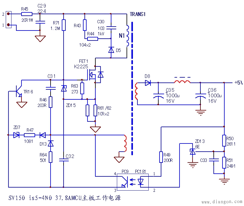 LG is5型18.5kW变频器MCU供电电源