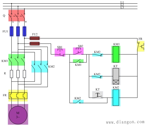 定子串电阻降压起动控制线路图解