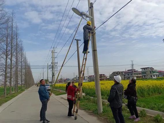 江苏南通通州区开沙岛桃园村路灯亮化工程点亮乡村振兴路