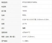 RT0201BRD0749R9L型号原装片式电阻规格参数产品数据整理