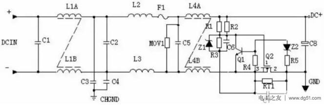 一例DC输入滤波电路的工作原理说明