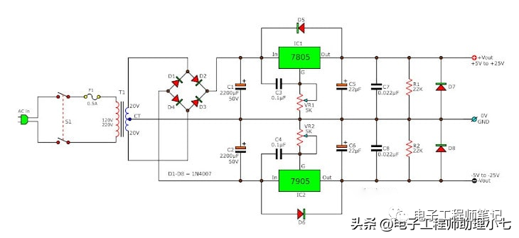 LM7805稳压器应用电路讲解