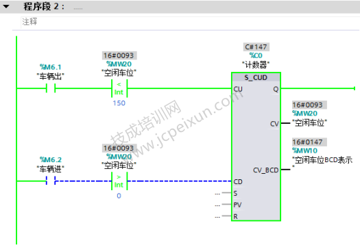 (博途)S7300 PLC停车场空闲车位数码显示程序设计
