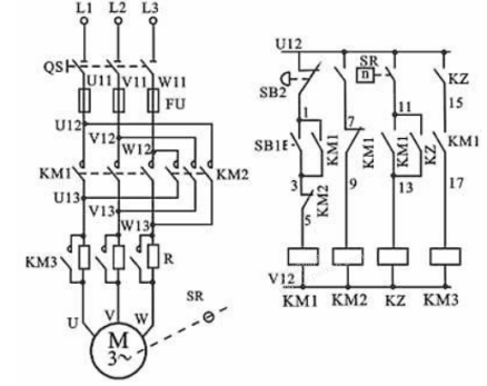 三相电动机串电阻降压启动和反接制动控制