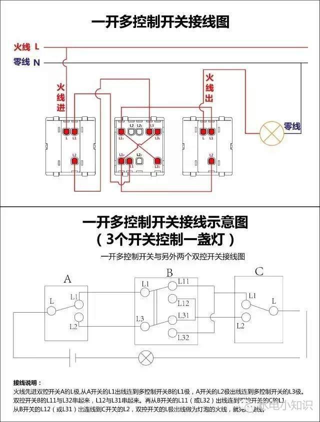 电工必备-单控 双控 三控 四控 开关的接线，学会不求人！