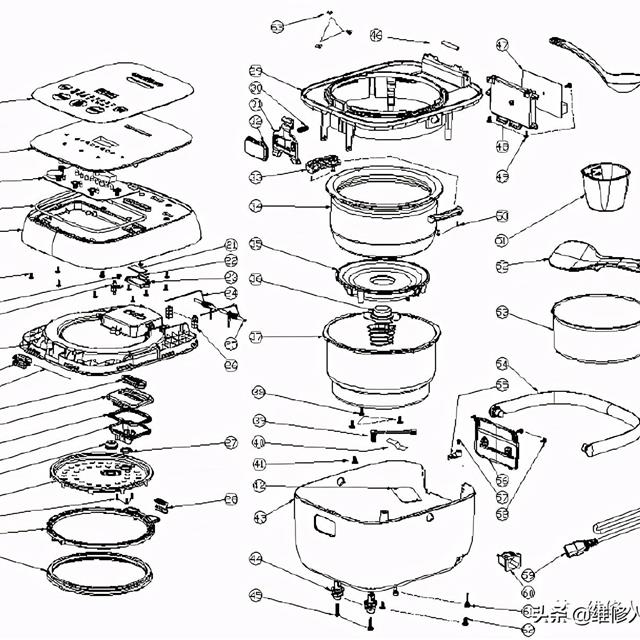 惠而浦WRC-CS221P电饭煲结构组成及常见故障维修