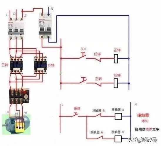 接触器控制电机正反转接线方法图解