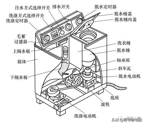 普通双桶波轮式洗衣机的结构及组成原理