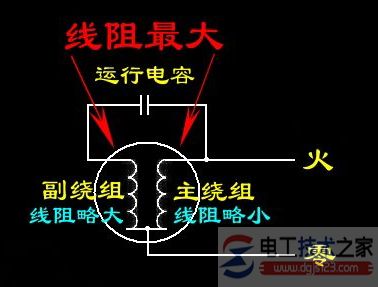 一例单相电机电容接线图与单相电机正反转的实物接线图